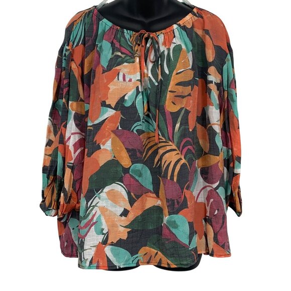 Zac & Rachel Womens XL Extra Large Tropical Peasant Blouse Top 3/4 Sleeve New - Picture 1 of 11